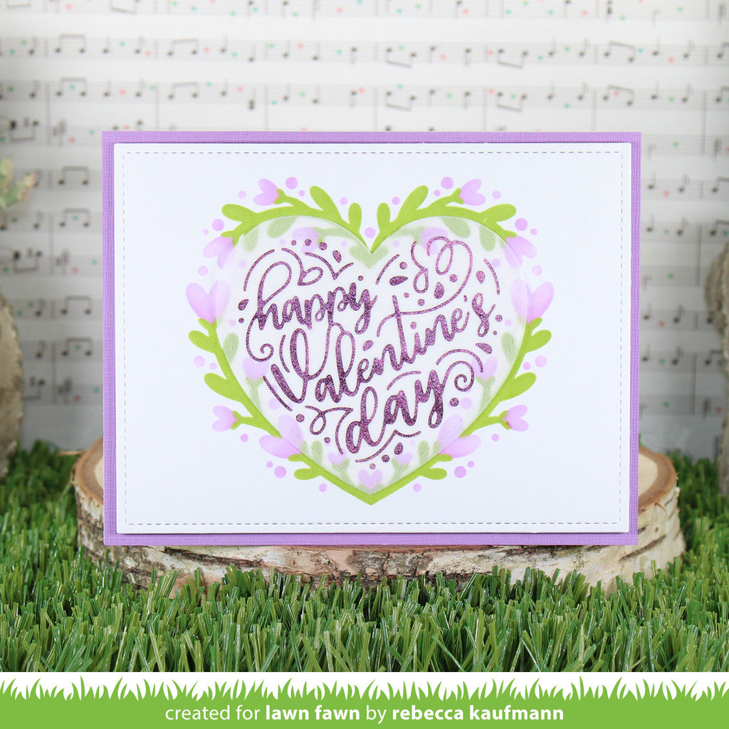 Lawn Fawn Foiled Sentiments: Happy Valentine's Day Hot Foil Plate lf3321 Purple Glitter