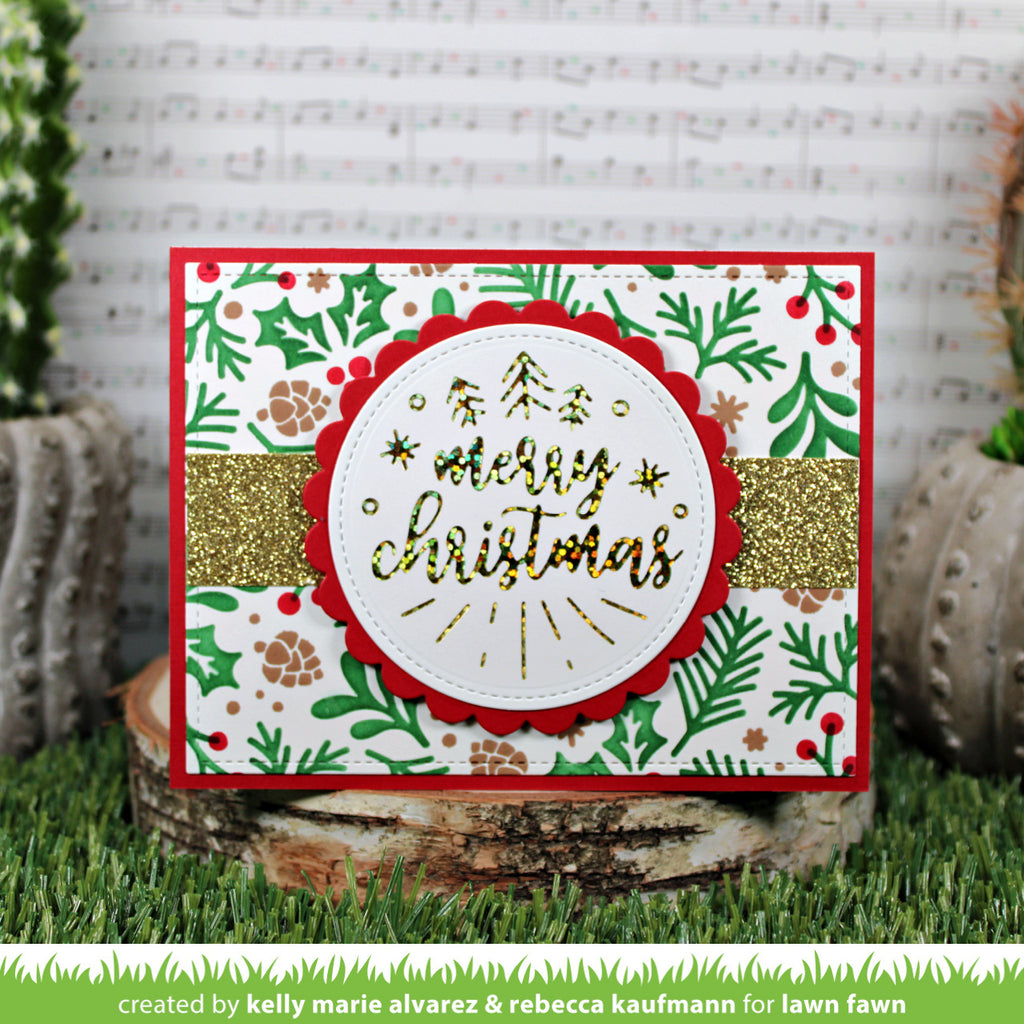 Lawn Fawn Winter Sprigs Background Stencils merry christmas