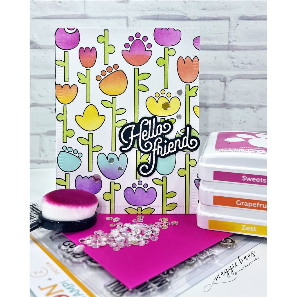 Simon Says Stamps and Stencils Folk Flowers set1206ff In My Heart Hello, Friend Card
