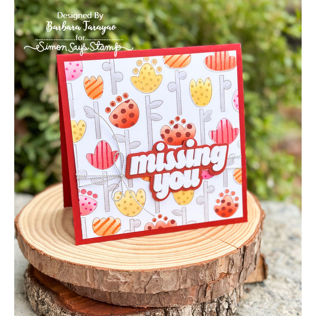 Simon Says Stamp Set of 2 Stencils Folk Flowers 1113stc In My Heart Missing You Card