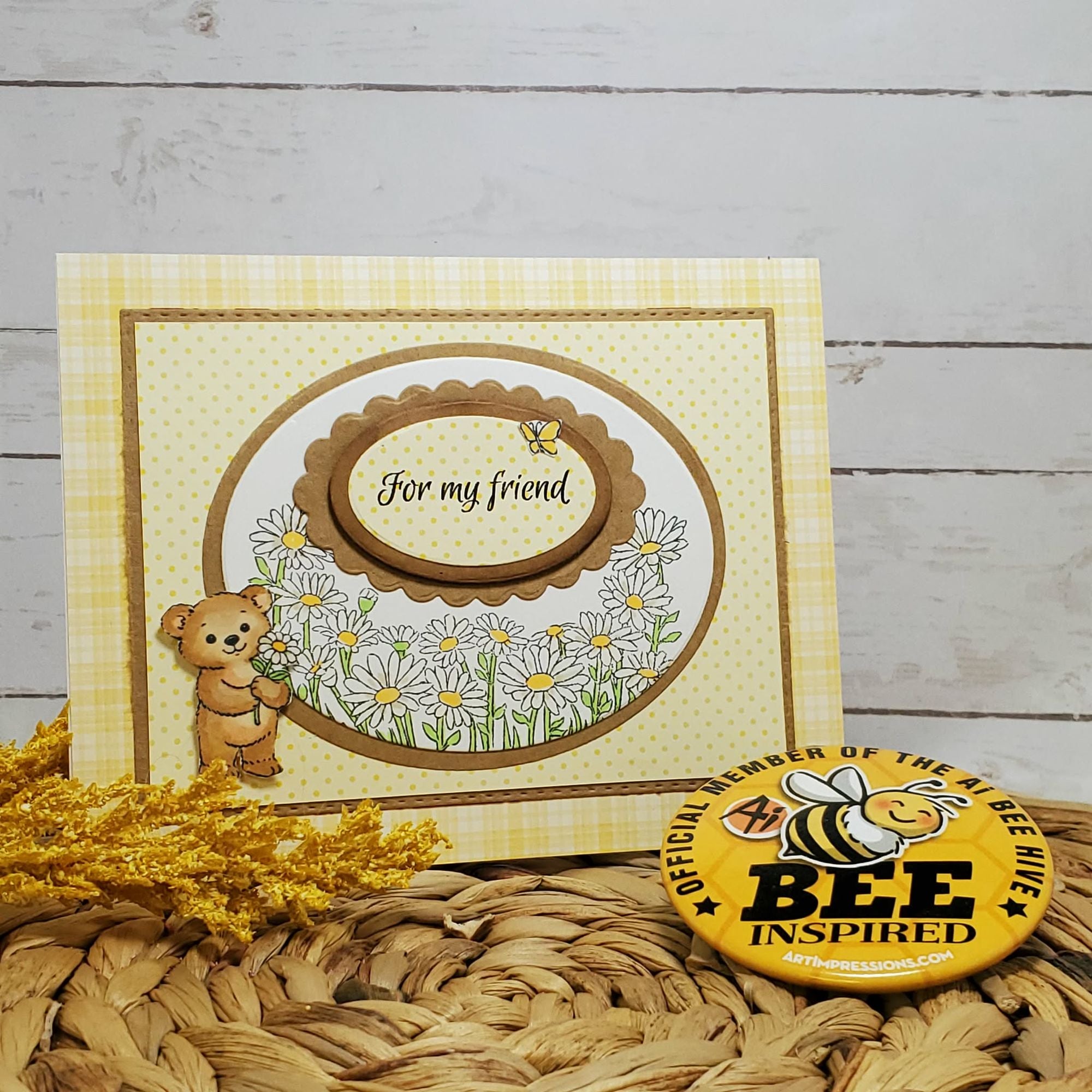 For My Friend Daisies and Patterned Paper Card with Bear