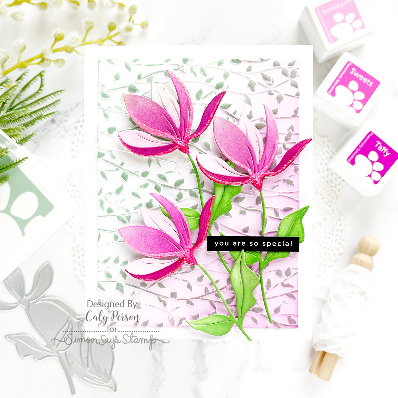 Simon Says Stamp Fresh Cut Floral Stem Die s858 Just A Note Friend Card | color-code:ALT06