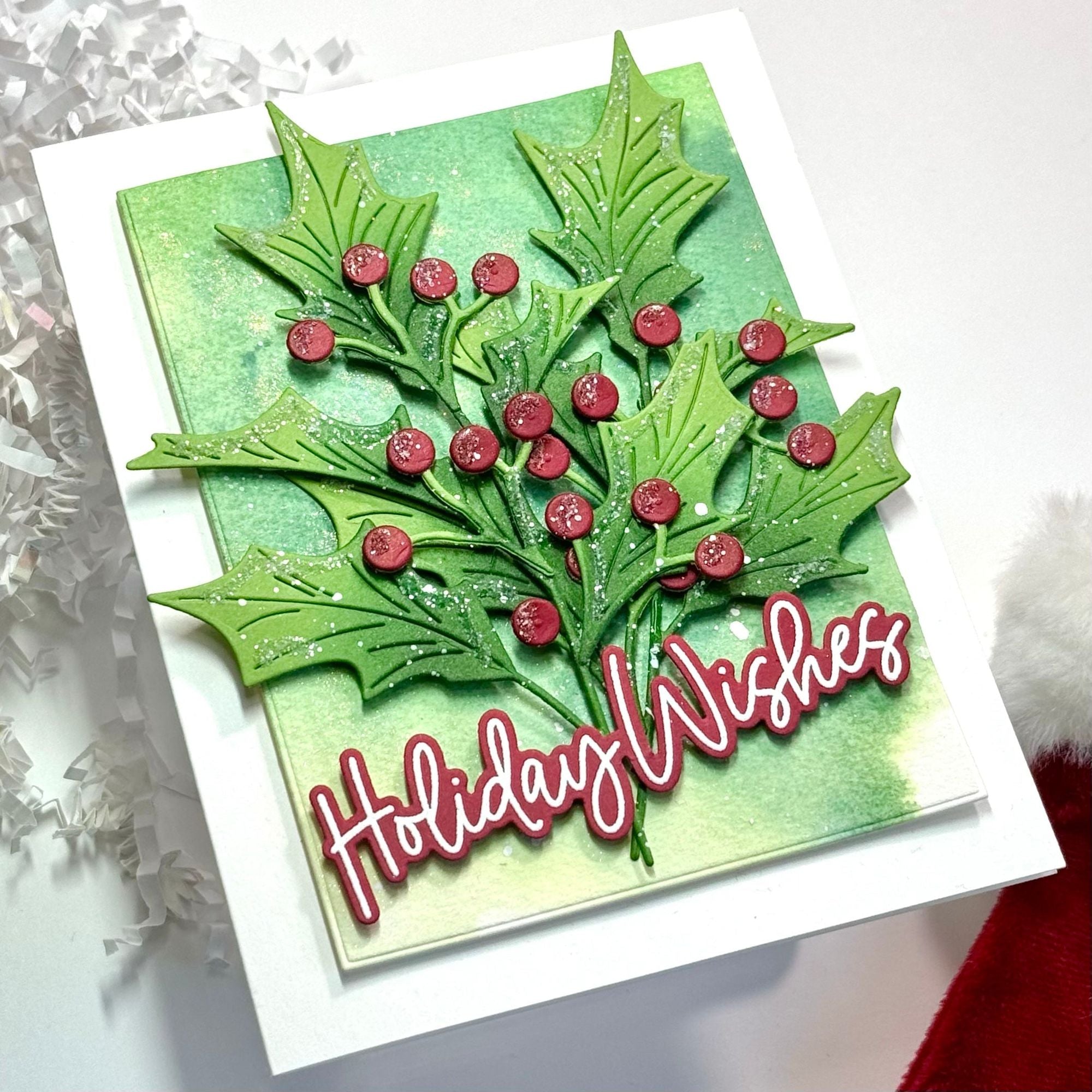 Simon Says Stamp Fresh Holly Sprig Wafer Dies s961 Festive Fun Christmas Card