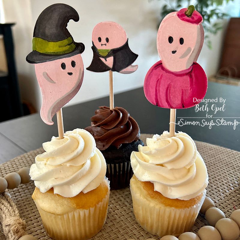 Simon Says Clear Stamps Friendly Ghosts sss202724c Stamptember Halloween Cupcake Toppers
