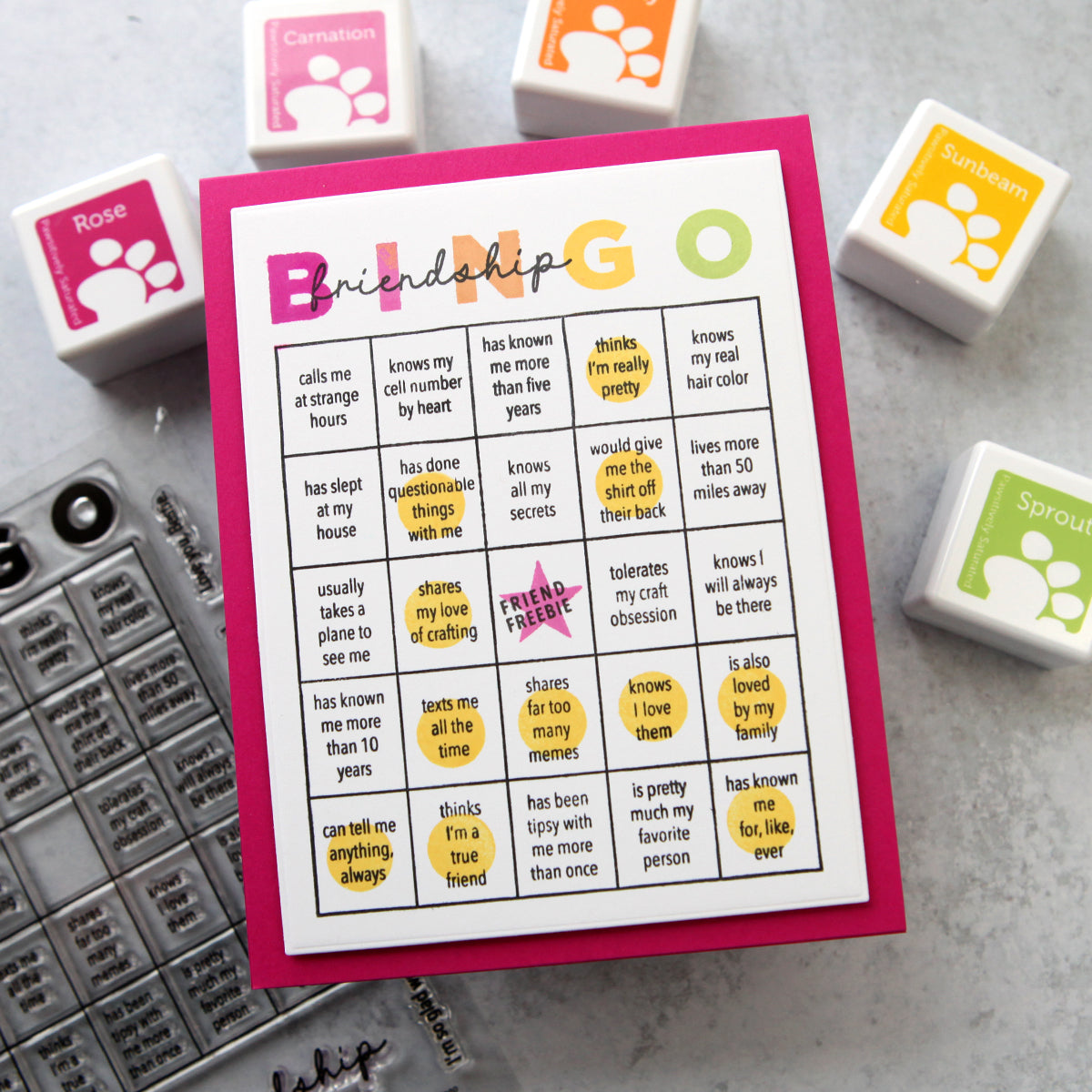 CZ Design Clear Stamps Friendship Bingo cz385c Sweetheart Friend Card