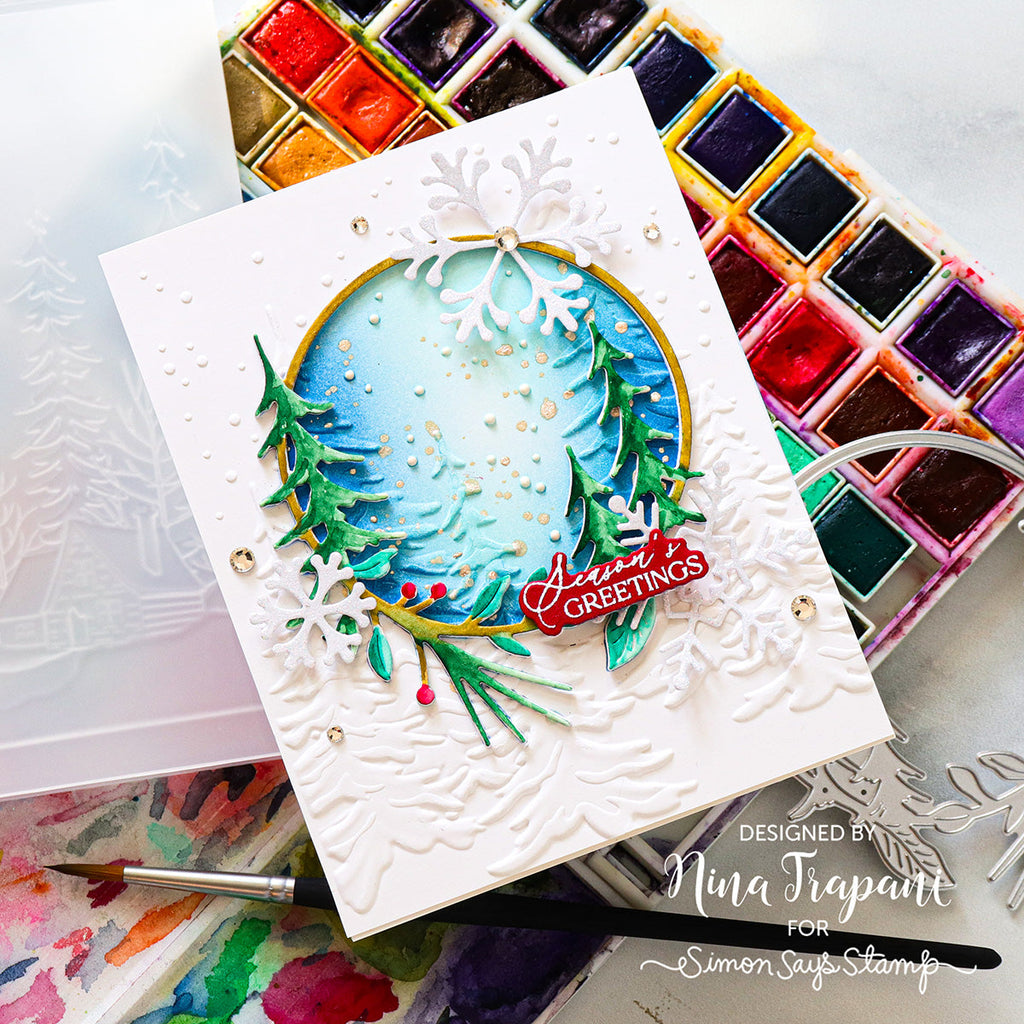 Simon Says Stamp Embossing Folder Frosty Pines sf421 Festive Fun Christmas Card | color-code:ALT01