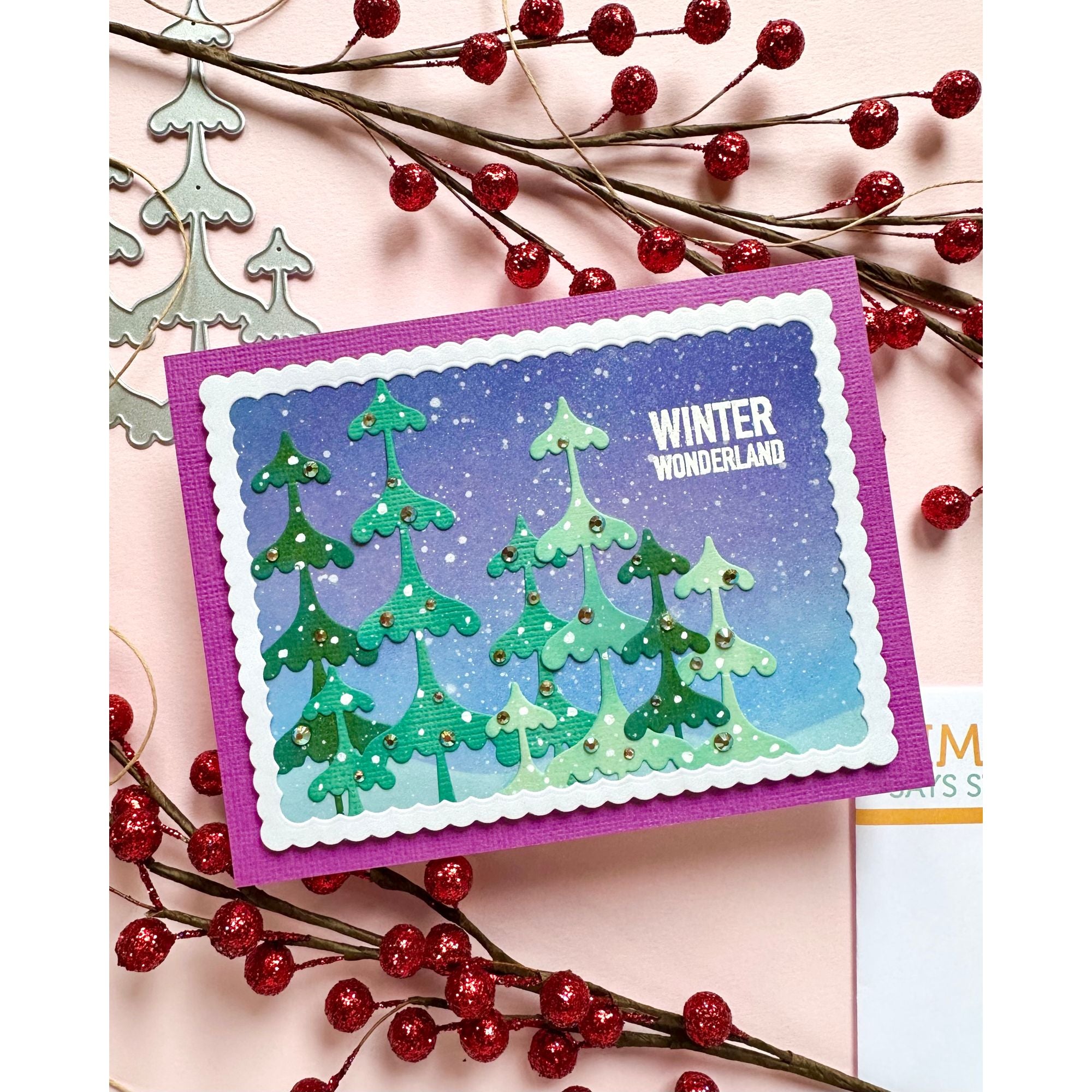 Simon Says Stamp Frosty Tree Gathering Wafer Die s1085 And Everything Nice Winter Card