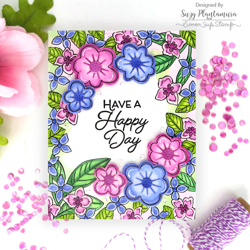 Simon Says Stamp Embossing Folder Fun Floral Frame sf478 Happy Camper Happy Day Card | color-code:ALT06