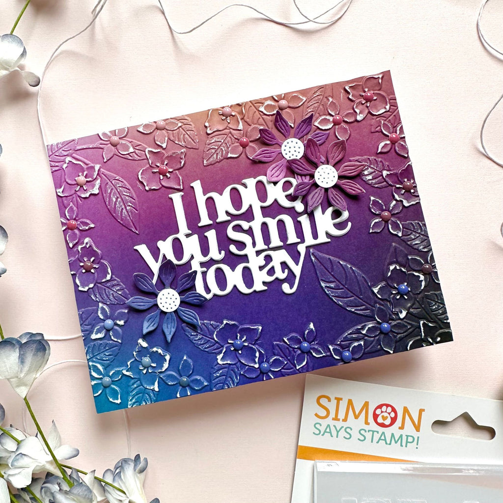Simon Says Stamp Embossing Folder Fun Floral Frame sf478 Happy Camper Smile Today Card