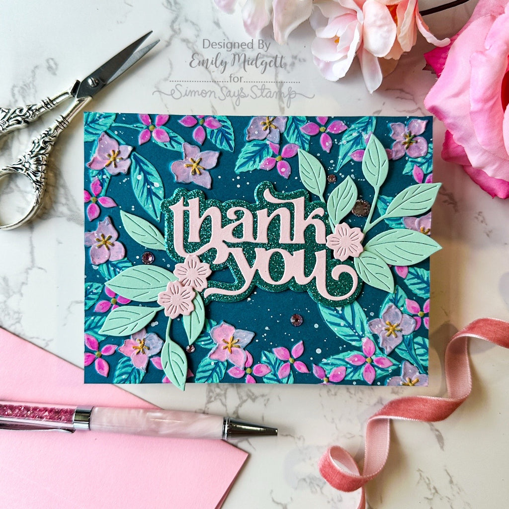 Simon Says Stamp Embossing Folder Fun Floral Frame sf478 Happy Camper Thank You Card | color-code:ALT04