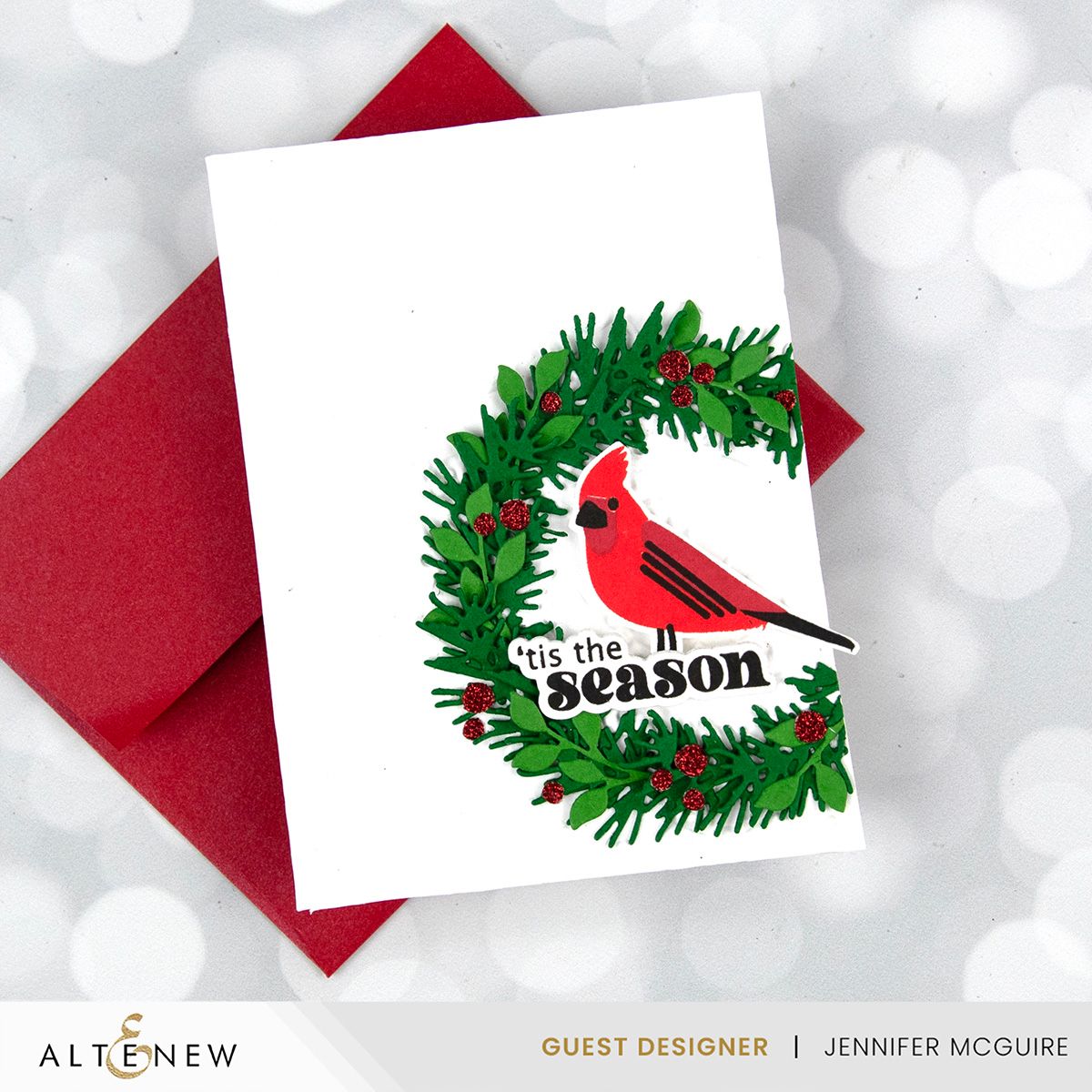 Altenew Birds of the Season Clear Stamps alt8092 cardinal wreath