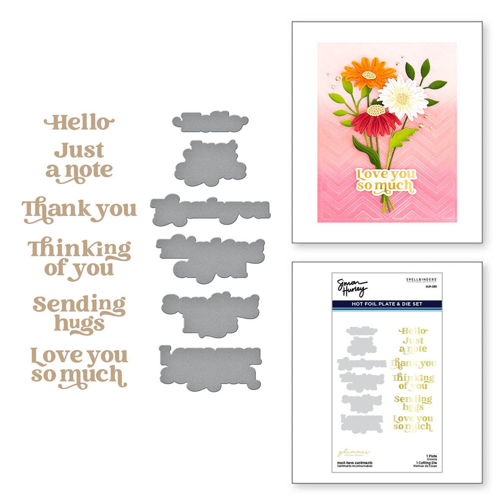 GLP-380 Spellbinders Must-Have Sentiments Glimmer Hot Foil Plate and Die Set Hot foil