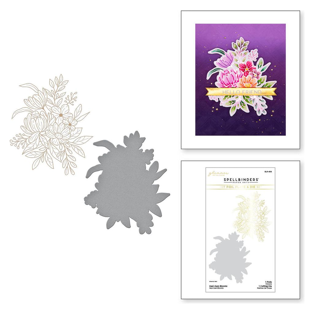 GLP-409 Spellbinders Hexi-Gem Blooms Glimmer Hot Foil Plate and Die Set Blooms