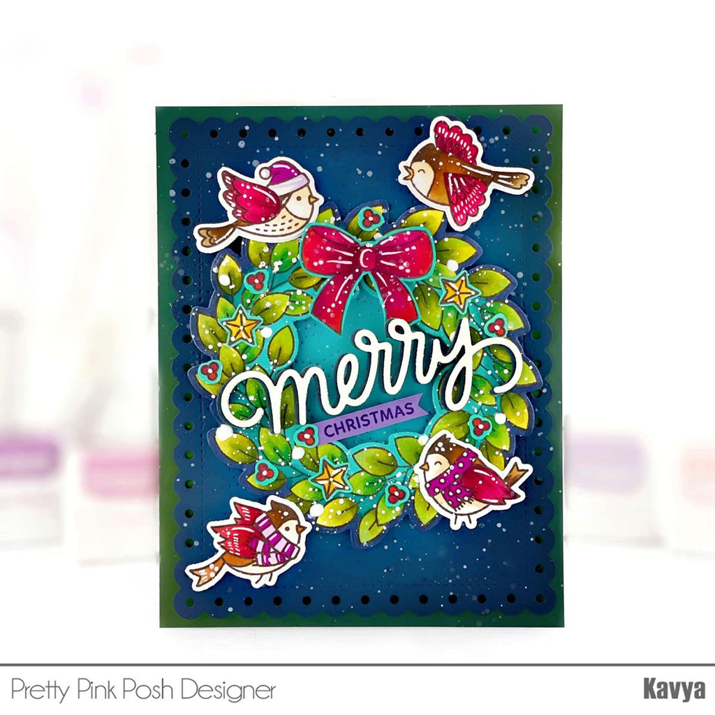 Pretty Pink Posh Winter Birds Clear Stamps merry christmas