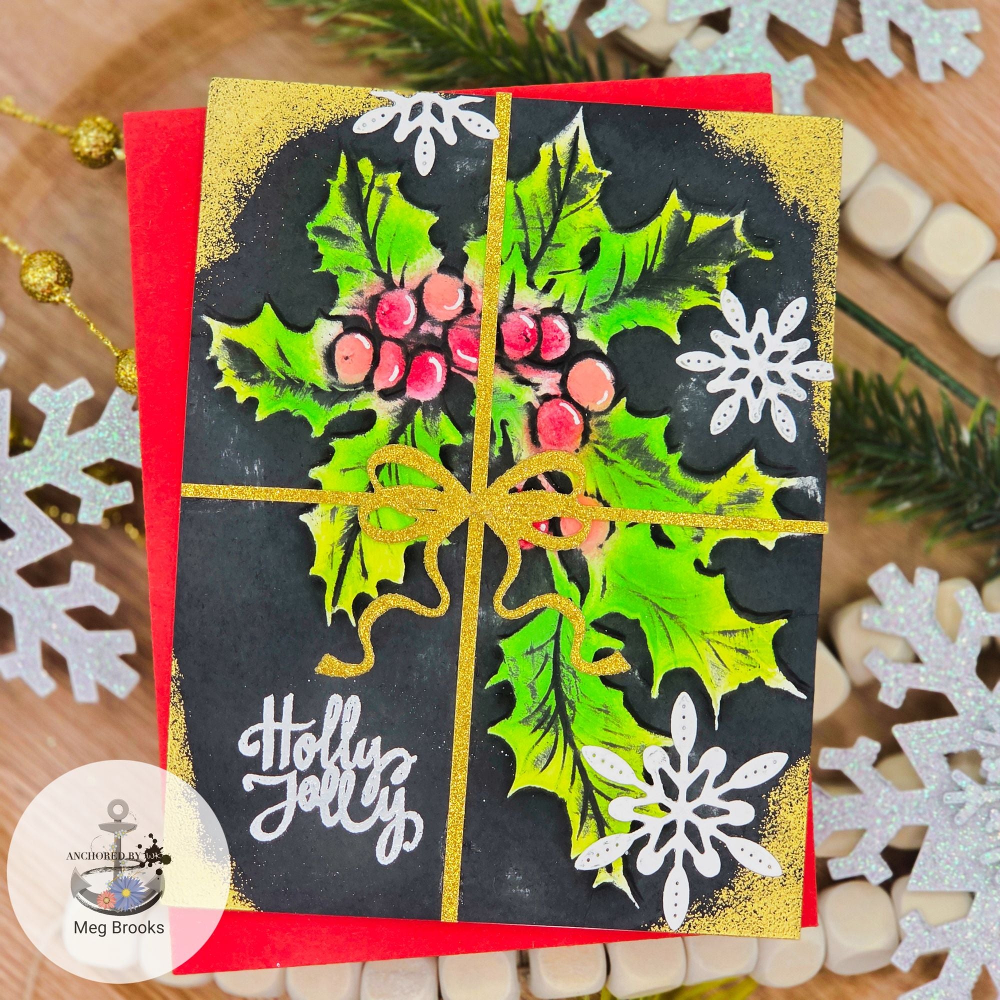 Simon Says Stamp Embossing Folder Gathered Holly sf521 Christmas Card
