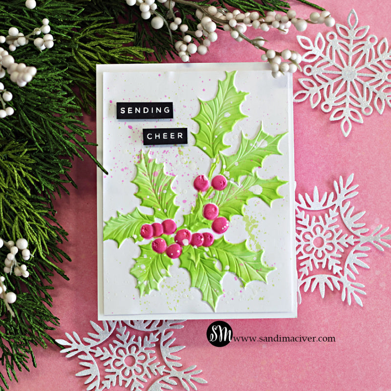Simon Says Stamp Embossing Folder and Stencils Gathered Holly set1083gh Christmas Card