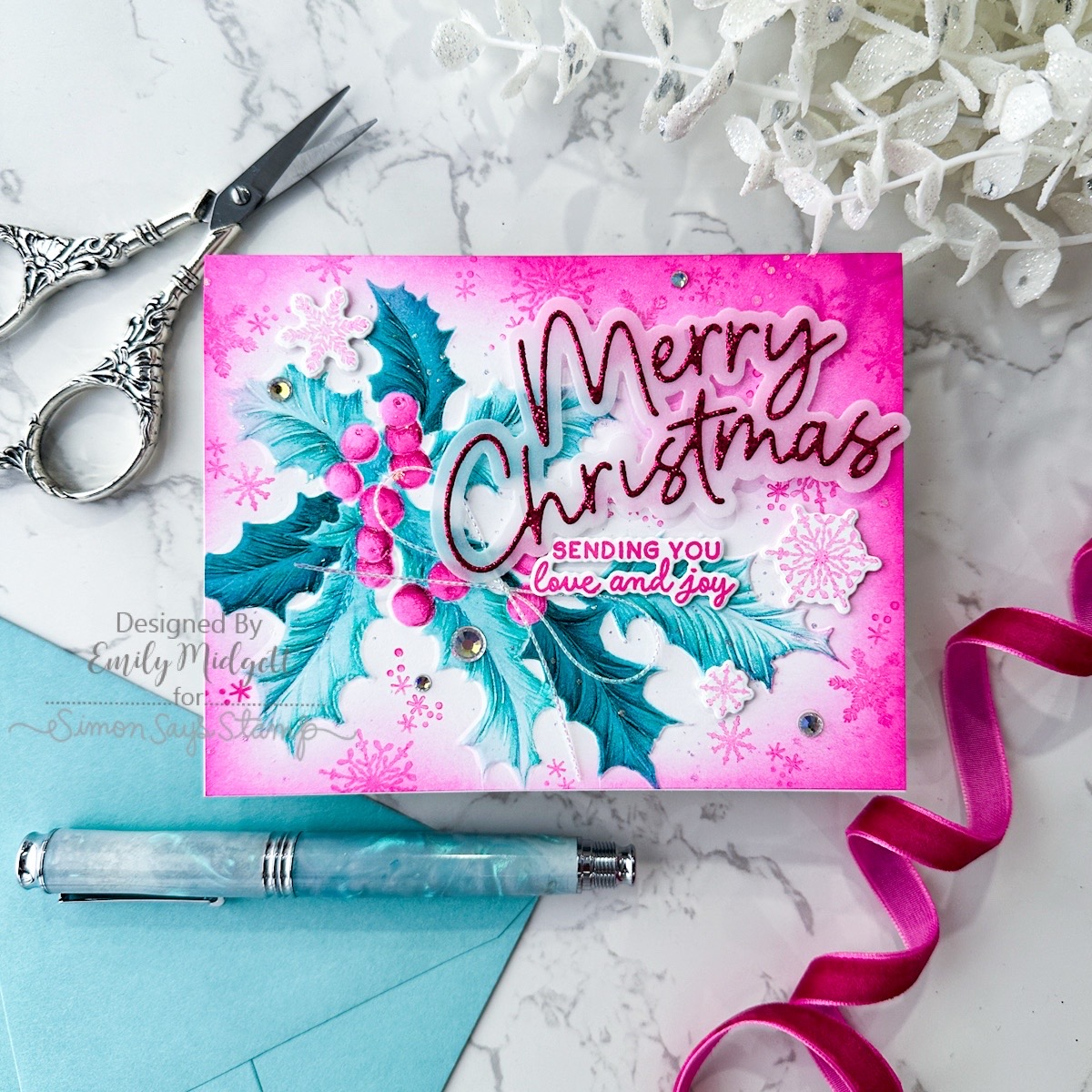 Simon Says Stamp Embossing Folder and Stencils Gathered Holly set1083gh Christmas Card | color-code:ALT04