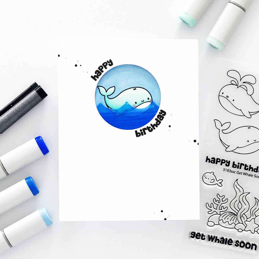 Simon Says Clear Stamps Get Whale Soon 3183ssc Rain or Shine Birthday Card