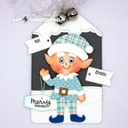 Giant Elf Tag with paper piecing outfit and jingle bell accents