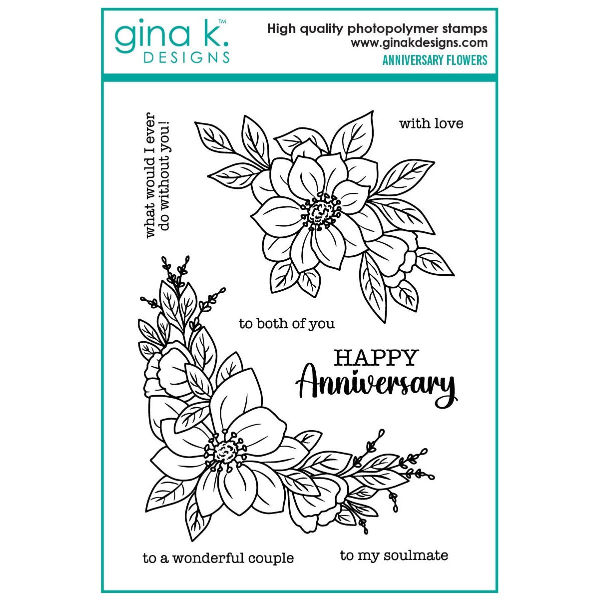 Gina K Designs Anniversary Flowers Stamps and Dies Bundle asdie0509 stamps only