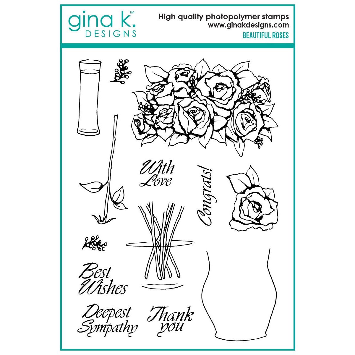 Gina K Designs Beautiful Roses Stamps mm142