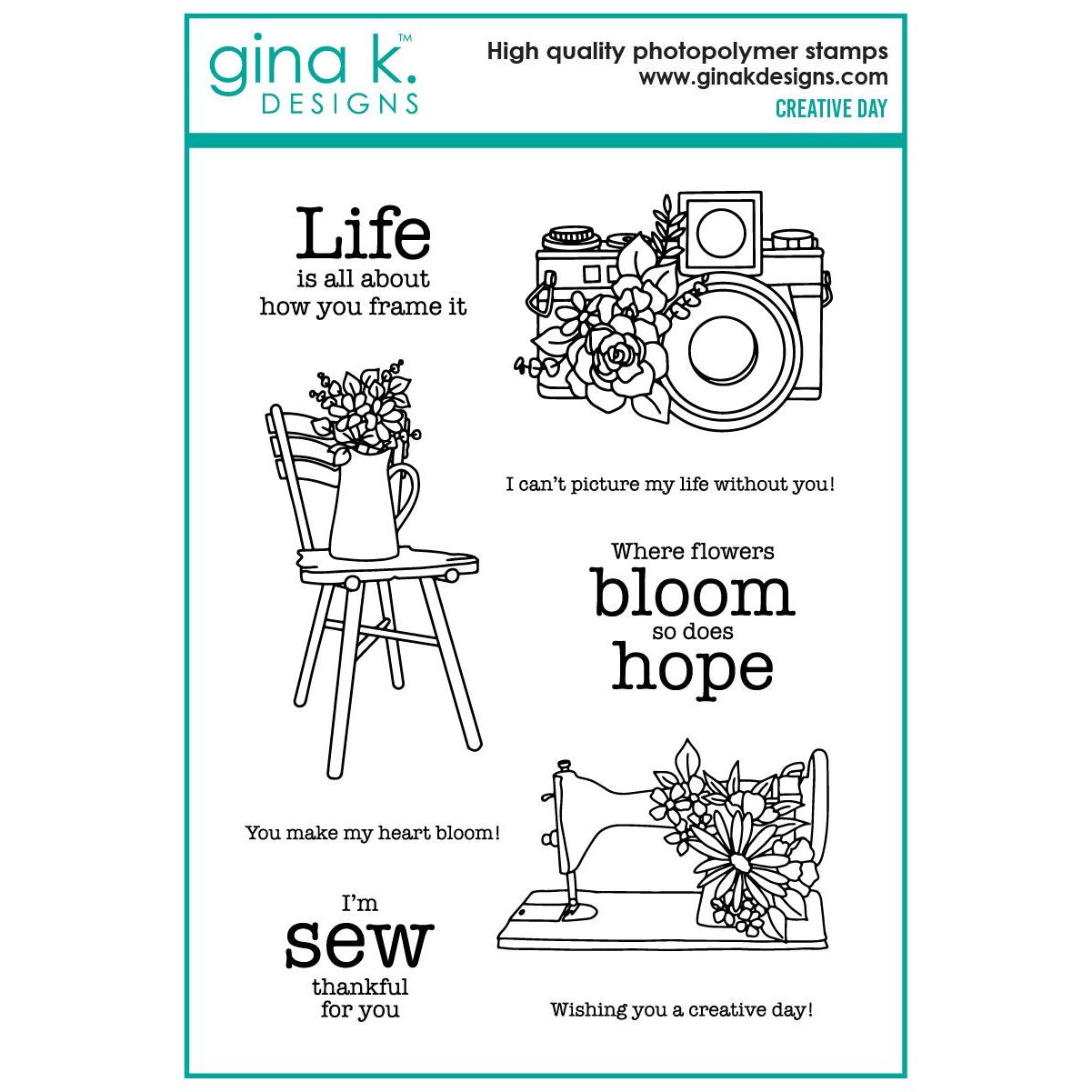 Gina K Designs Creative Day Stamps and Dies Bundle asdie0527 stamps only