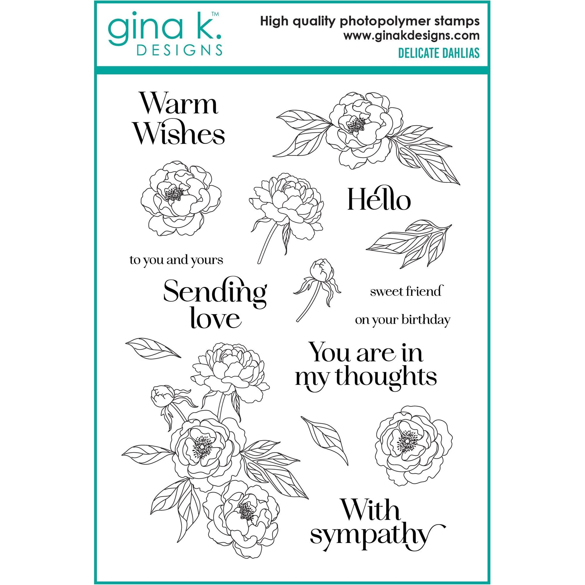 Gina K Designs Delicate Dahlias Stamps and Dies Bundle gkdie0475 stamps only