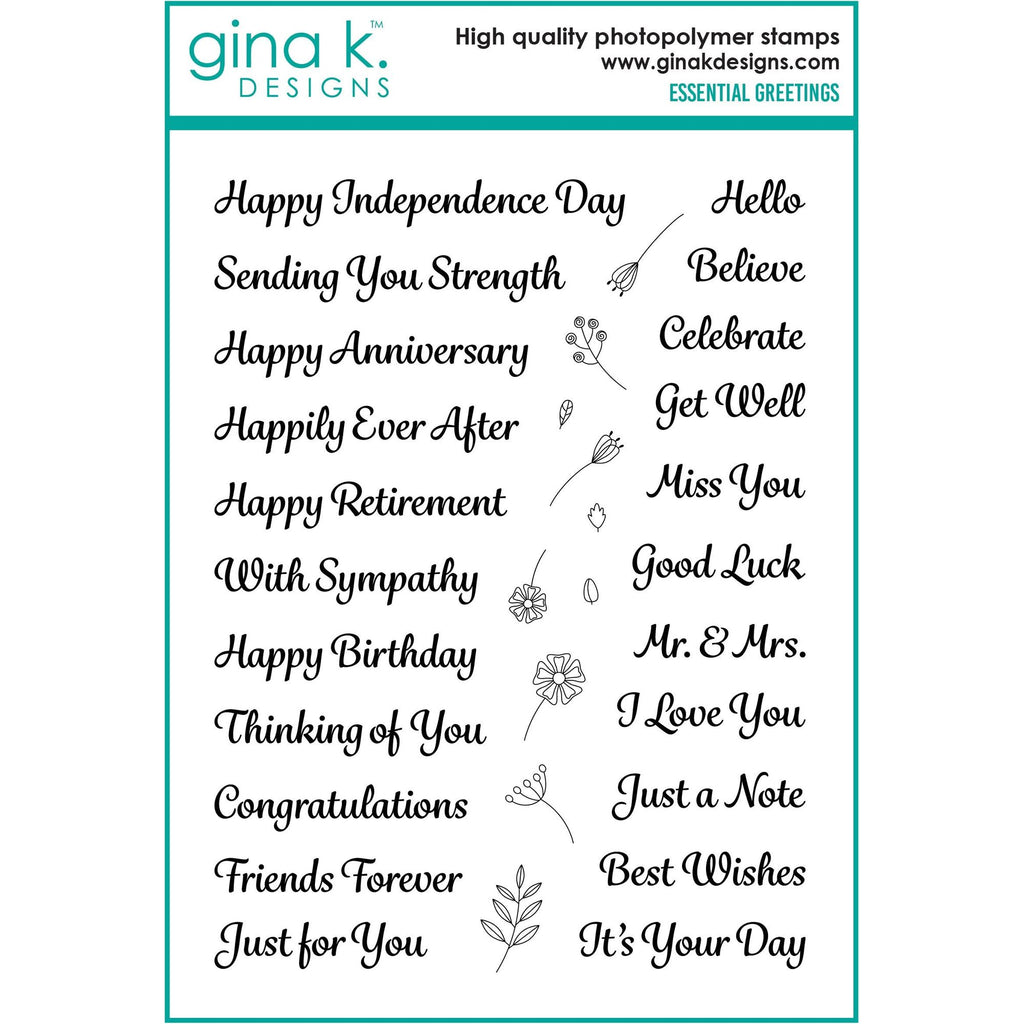 Gina K Designs Essential Greetings Stamps and Dies Bundle dwdie0488 stamps only