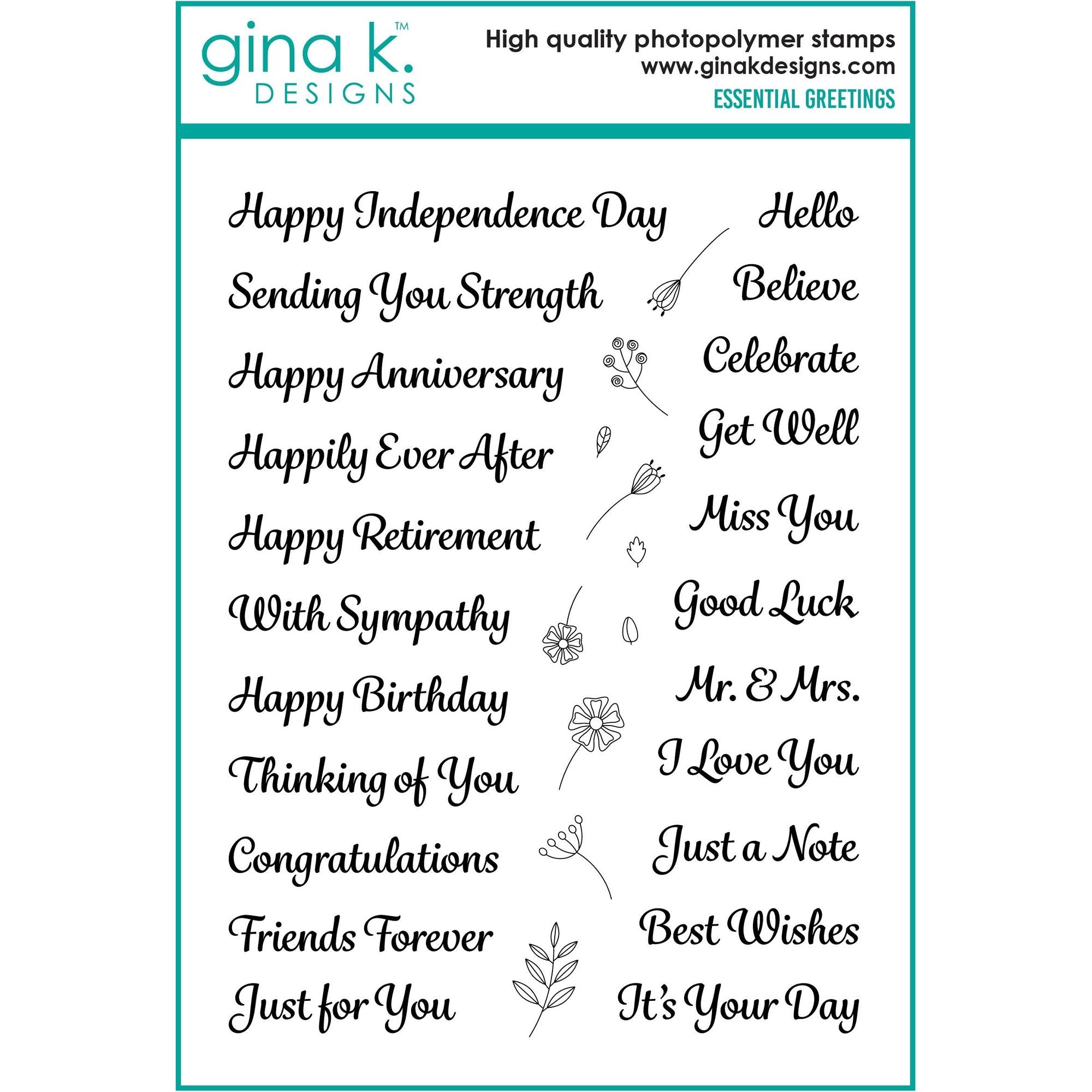 Gina K Designs Essential Greetings Stamps and Dies Bundle dwdie0488 stamps only