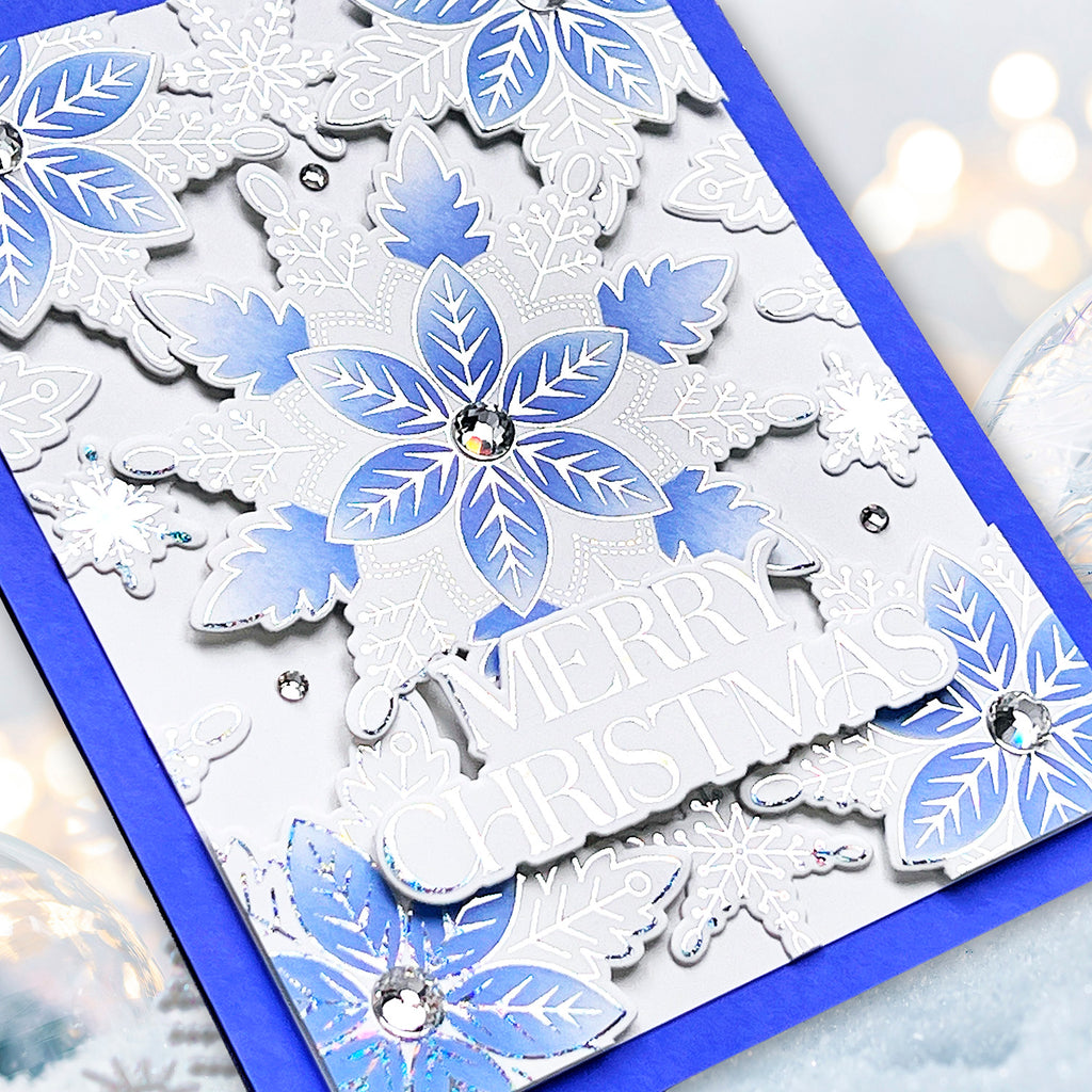 Gina K Designs Exclusive Limited Edition Christmas Star Flakes Poly-Glaze pgcsf Gina Krupsky Blue and White Foiled Holiday Card | color-code:ALT01