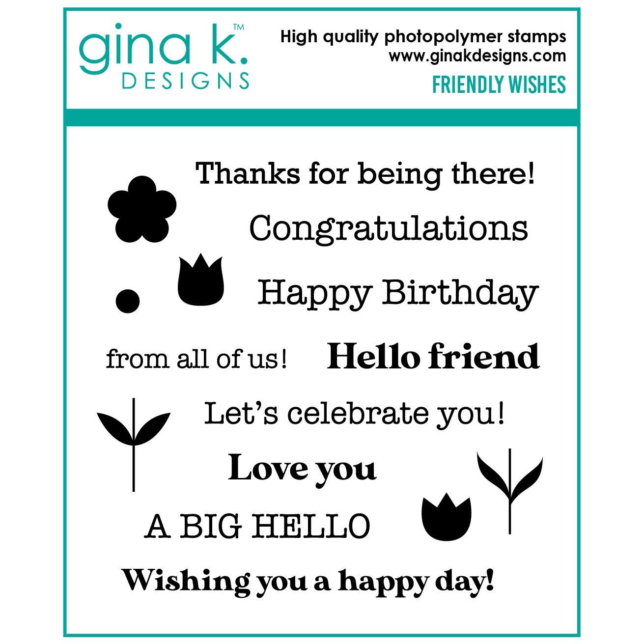Gina K Designs Friendly Wishes Stamps and Dies Bundle gkdie0485 stamps only