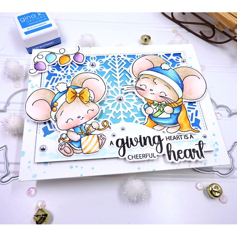 Gina K Designs Giving Hearts Stamps and Dies Bundle dgdie0448 Cheerful Snowflake Background