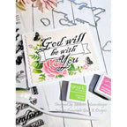 Gina K Designs God Will Be With You with stenciled rose and butterflies card