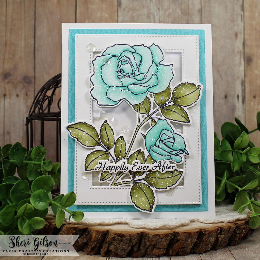 Gina K Designs Happily Ever After Wishes happily ever after sentiment with blue rose shaker card