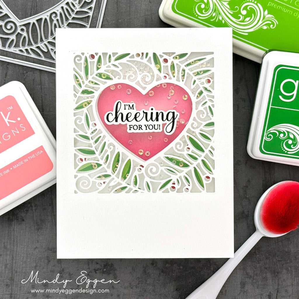 Gina K Designs Heart Frame Stencil and Die Bundle akdie0748 pink heart cheering for you