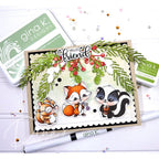 Gina K Designs Heart of the Forest hello friend card featuring mistletoe squirrel and skunk