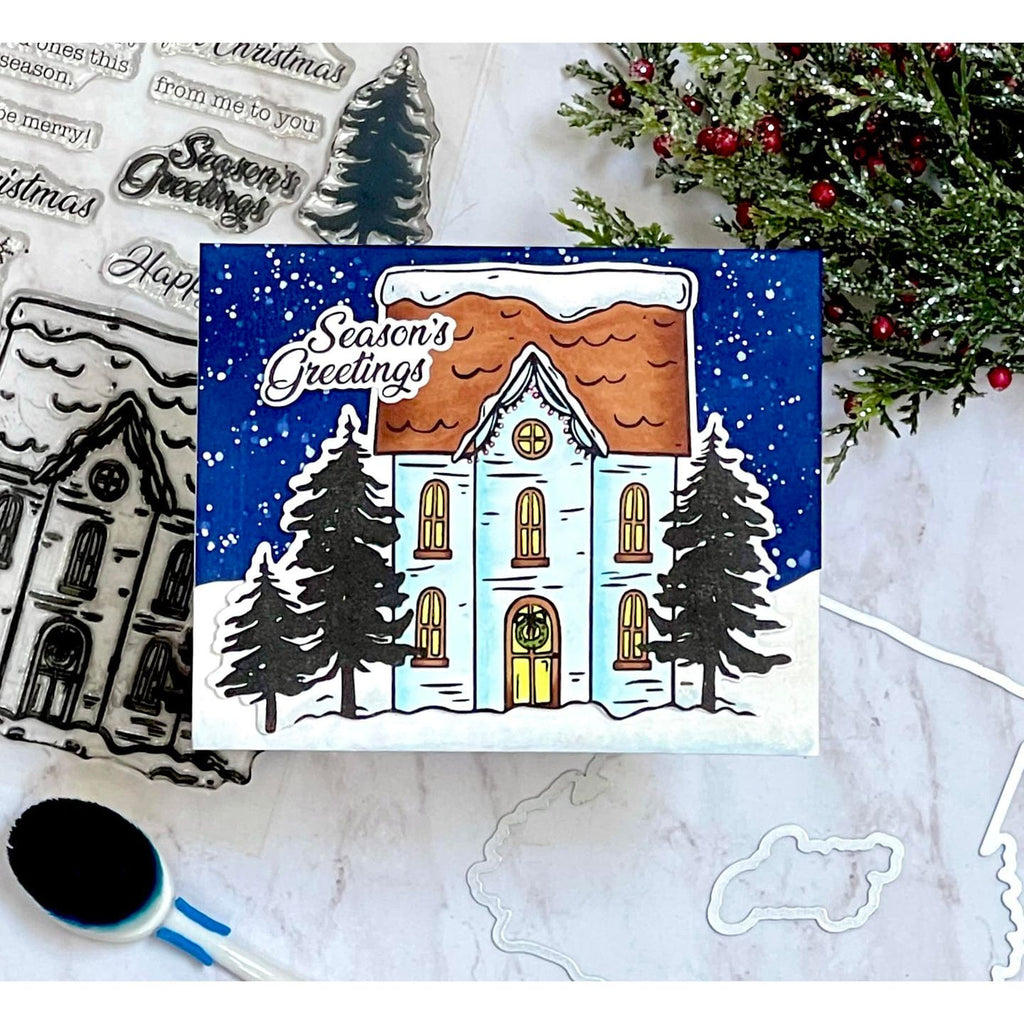 Gina K Designs Home for the Holidays Stamps and Dies Bundle hsdie0450 Merry Christmas Season's Greetings