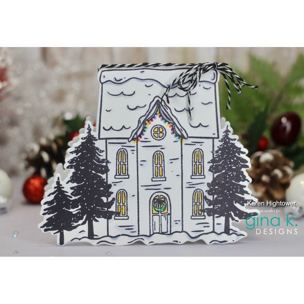 Gina K Designs Home for the Holidays Stamps and Dies Bundle hsdie0450 Merry Christmas Shaped Card