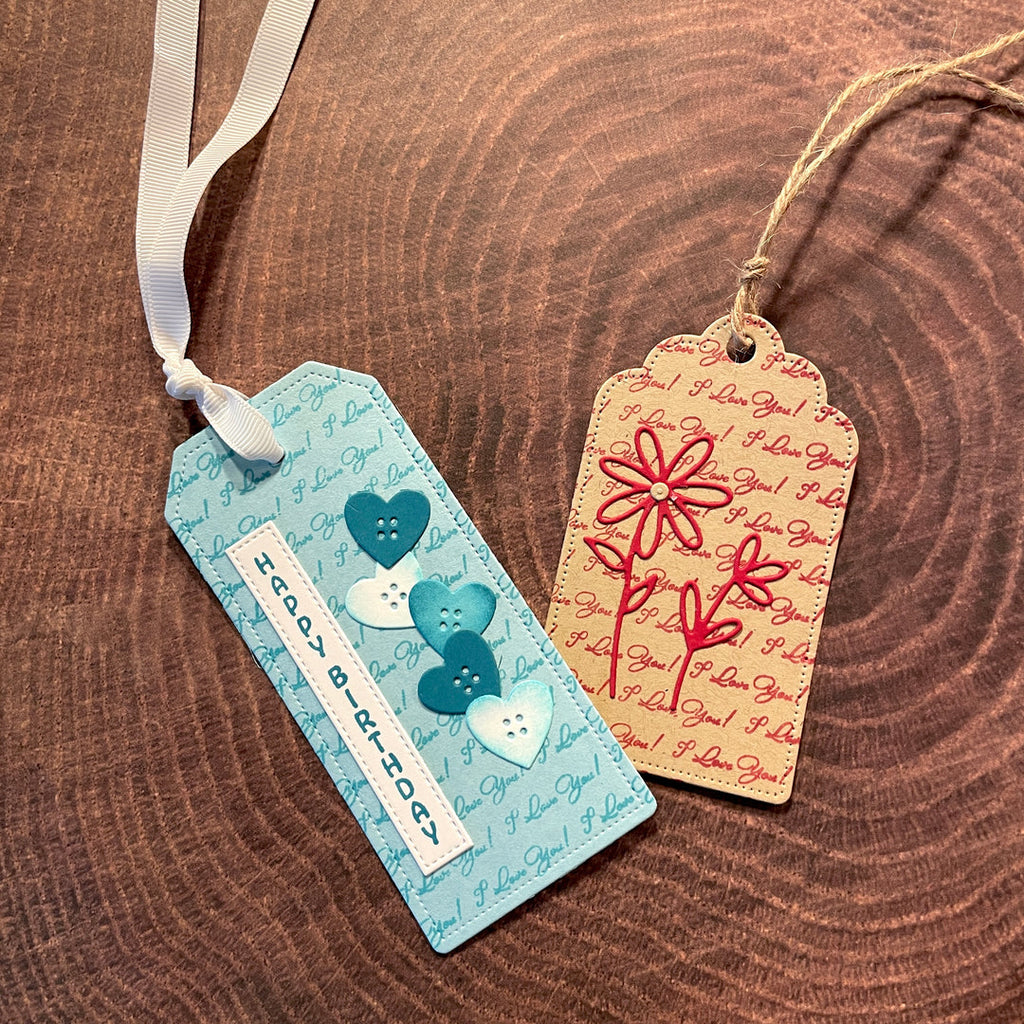 Gina K Designs I Love You Background Stamp dw44 Happy Birthday and Floral Tags