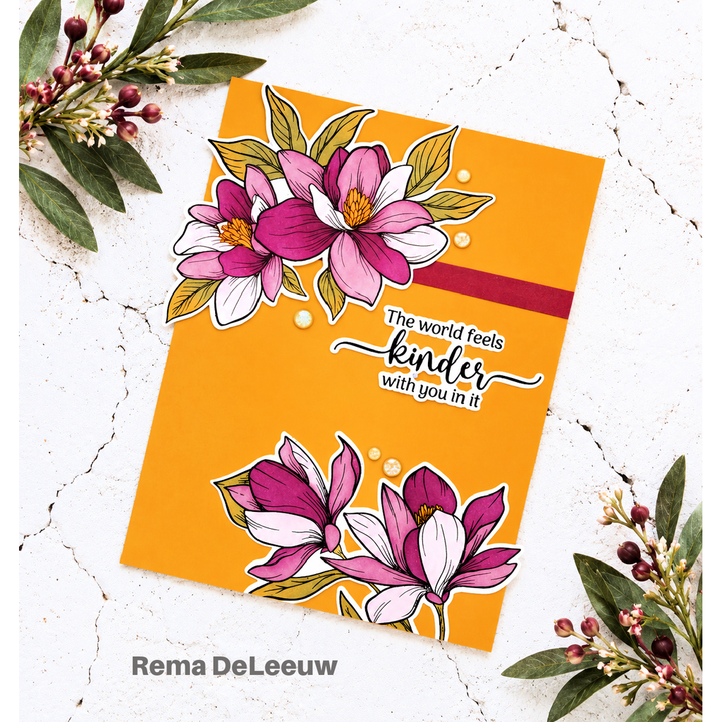 Gina K Designs Life’s Best Moments STAMPtember Exclusive Stamps 2505ssc Floral Friend Card Bold Warm Colors