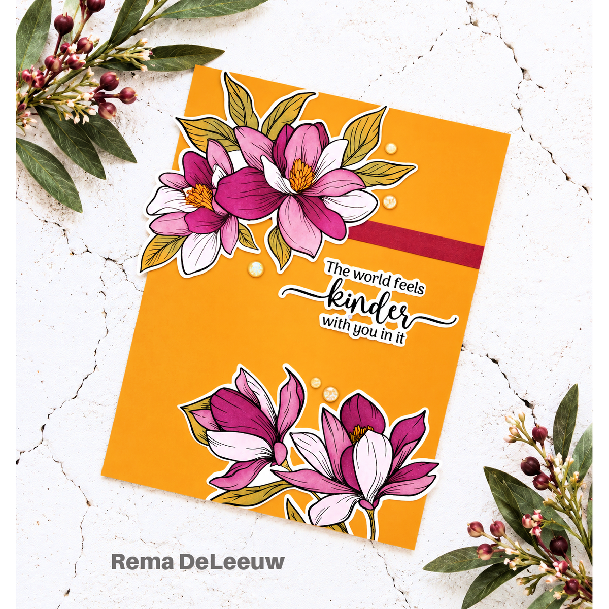 Gina K Designs Life’s Best Moments STAMPtember Exclusive Stamps 2505ssc Floral Friend Card Bold Warm Colors
