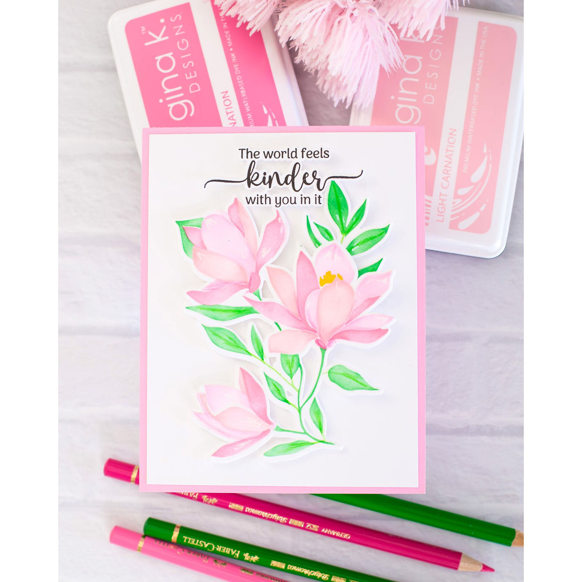 Gina K Designs Life’s Best Moments STAMPtember Exclusive Stamps 2505ssc Floral Friend Card Light Pink