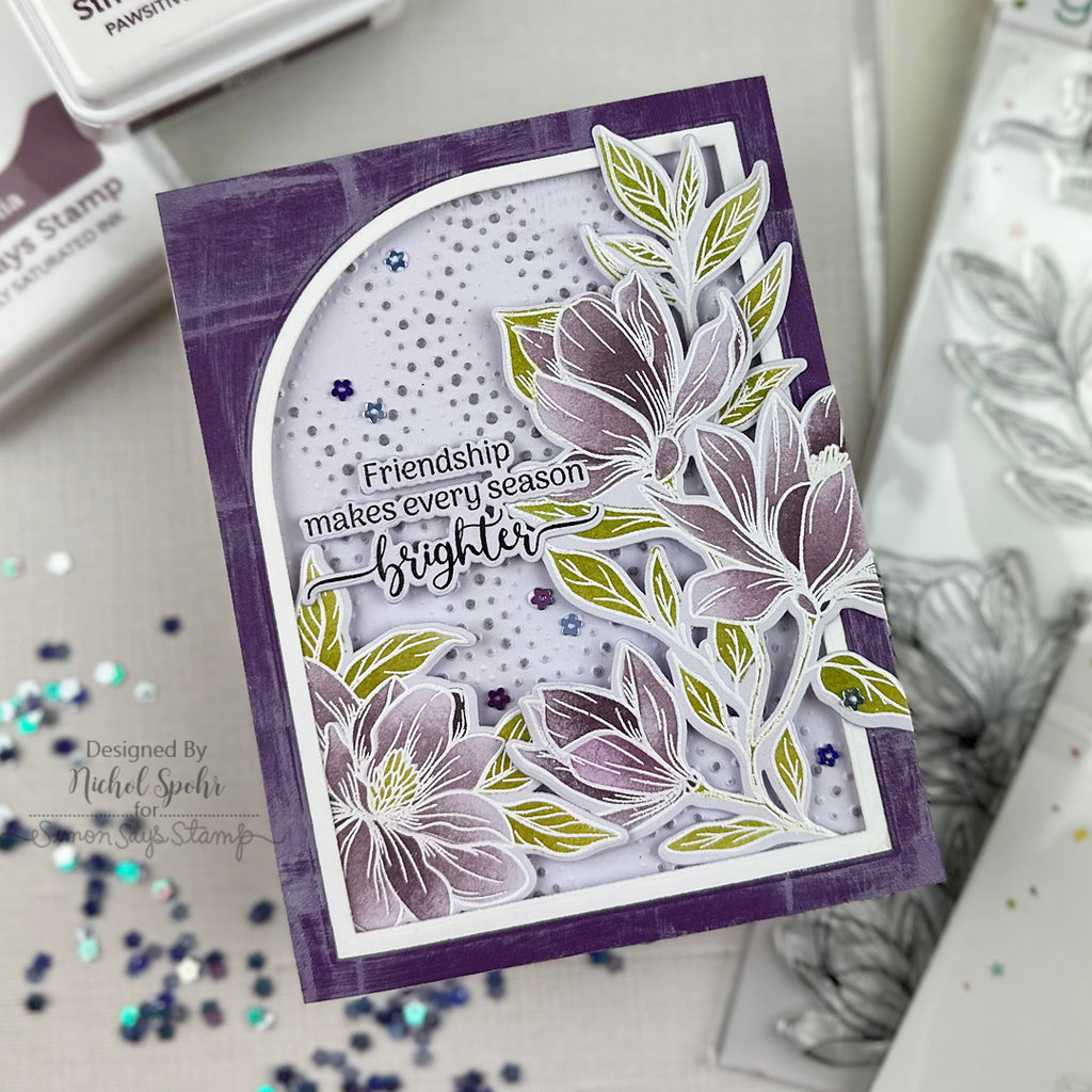 Gina K Designs Life’s Best Moments STAMPtember Exclusive Stamps 2505ssc Floral Friend Card Purple Emboss Resist | color-code:ALT05