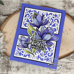 Gina K Designs Life’s Best Moments STAMPtember Exclusive Stamps And Dies Floral Friend Card Purple and White
