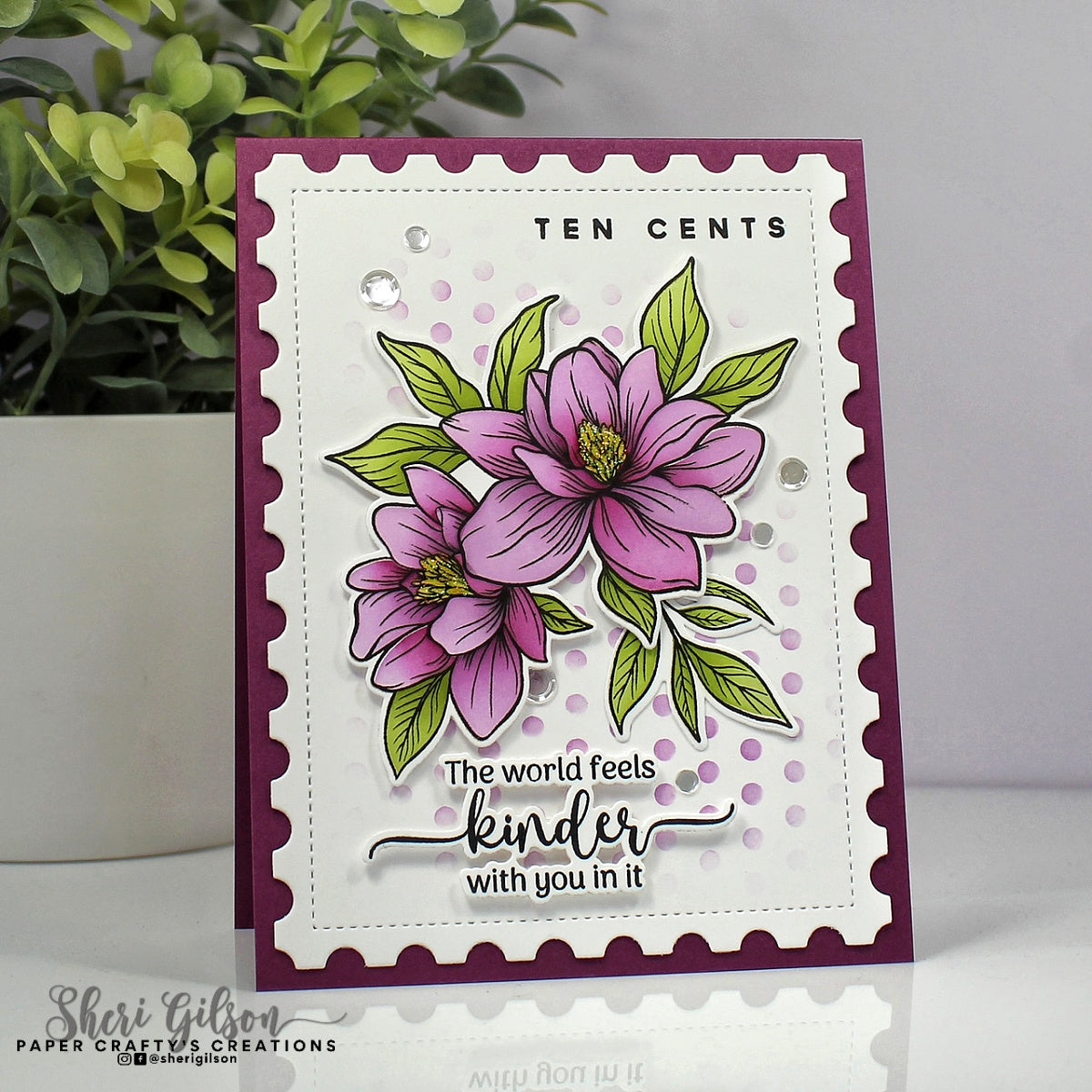 Gina K Designs Life’s Best Moments STAMPtember Exclusive Stamps Dies and Stencils Floral Friend Card Mauve and Purple