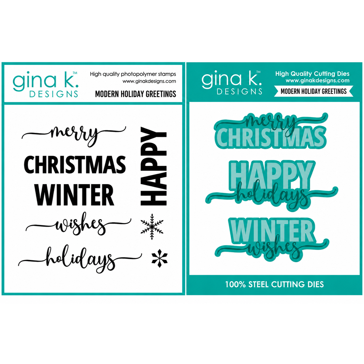 Gina K Designs Modern Holiday Greetings Stamps and Dies