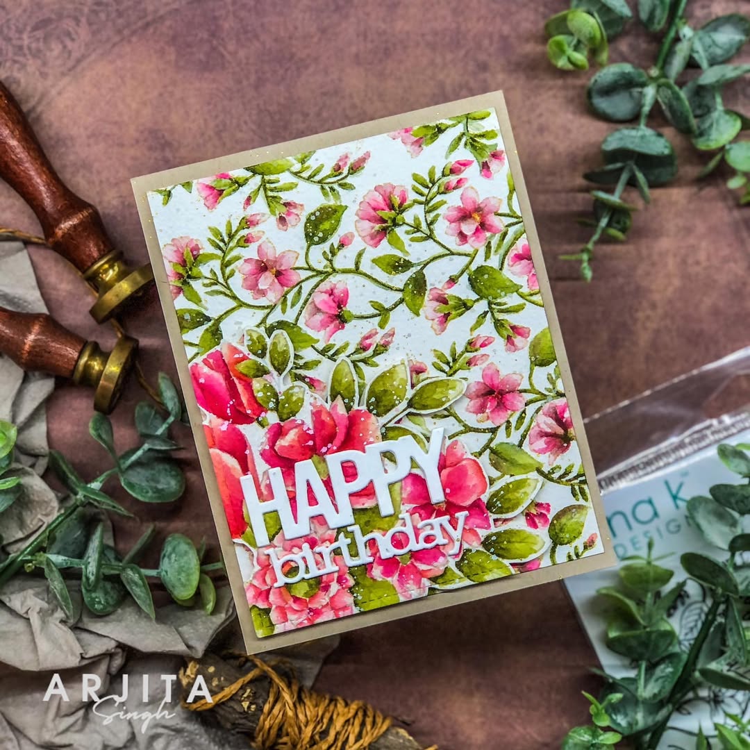 Gina K Designs Planted To Bloom Background Stamp as54 Happy Birthday Floral Card