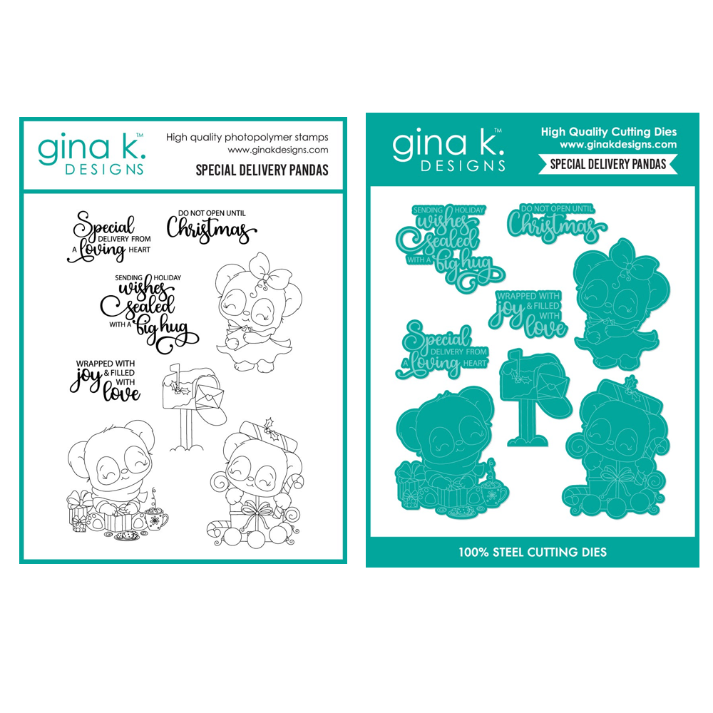 Gina K Designs Special Delivery Pandas Stamps and Dies
