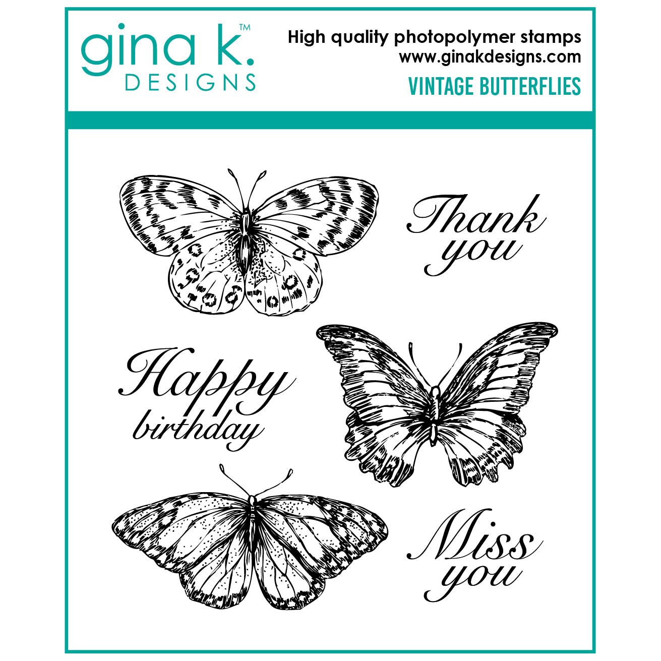 Gina K Designs Vintage Butterflies Clear Stamps gkd246