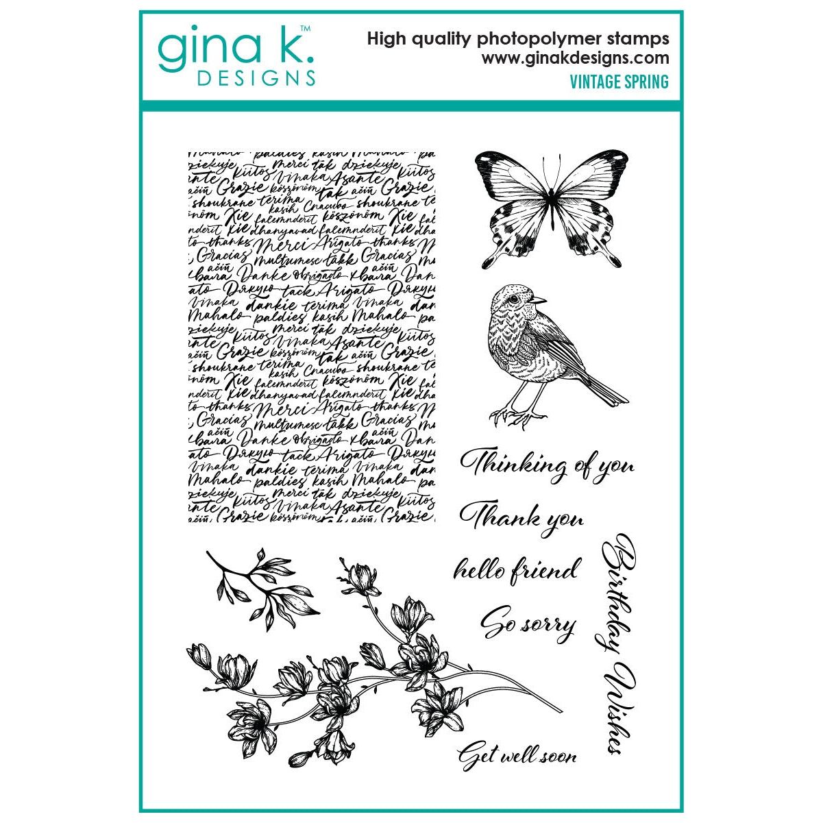 Gina K Designs Vintage Spring Stamps gkd286